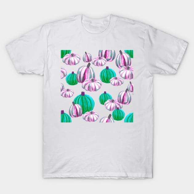 Watercolor Halloween Pumpkins - Pink & Neon Green T-Shirt by monitdesign